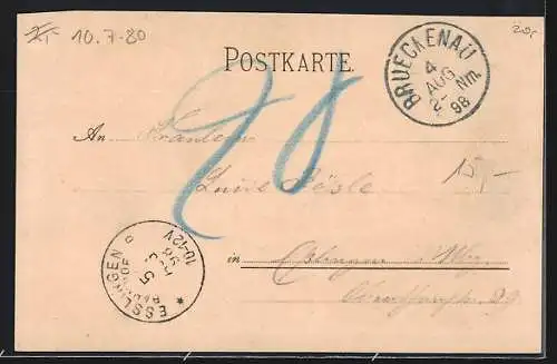 Lithographie Brückenau /Stadt, Gasthaus Bayrischer Hof, Post, Waldenfels-Anlage