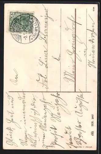 Präge-AK Zwei Kinder an einer verschneiten Uhr, Neujahrsgruss