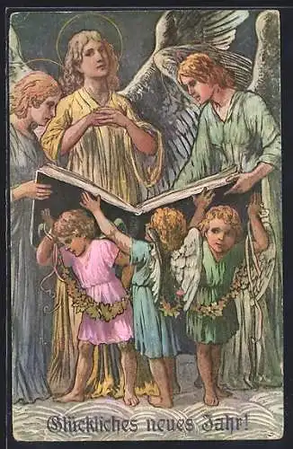 AK Neujahrsengel halten Notenbuch für grosse Neujahrsengel