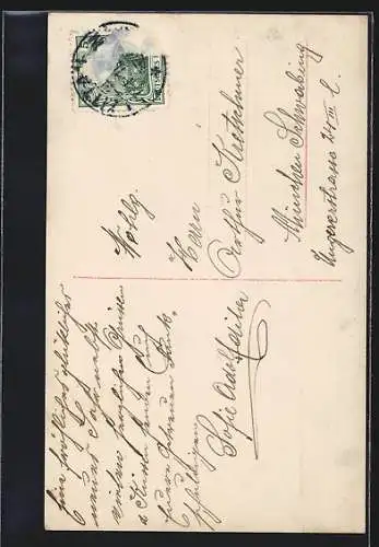 AK Prosit Neujahr 1910, Frau mit Jahreszahl aus Blumen