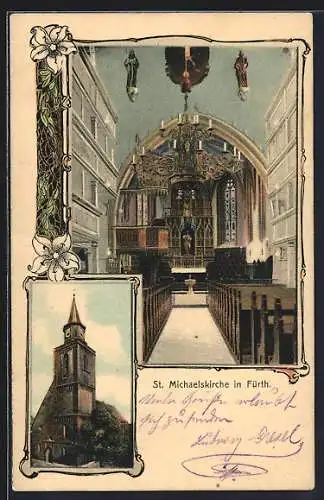 AK Fürth / Bayern, Innen- und Aussenansicht der St. Michaelskirche