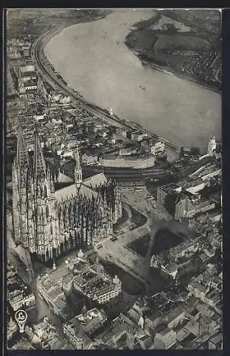 AK Köln, Dom und Rhein vom Ballon aus