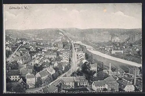 AK Letmathe i. W., Totalansicht mit Strasse und Brücke aus der Vogelschau