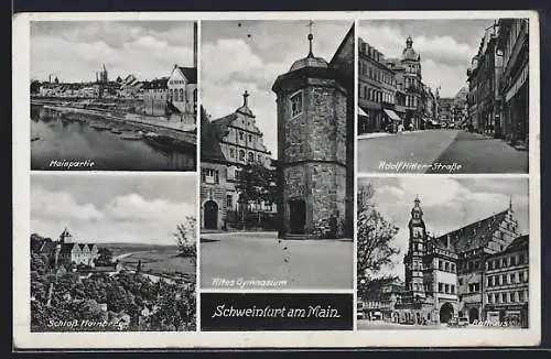 AK Schweinfurt am Main, Altes Gymnasium, Strasse, Rathaus, Schloss Mainberg