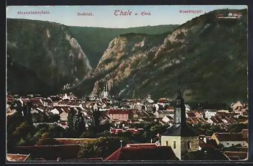AK Thale a. Harz, Ortsansicht mit Hexentanzplatz, Bodetal und Rosstrappe