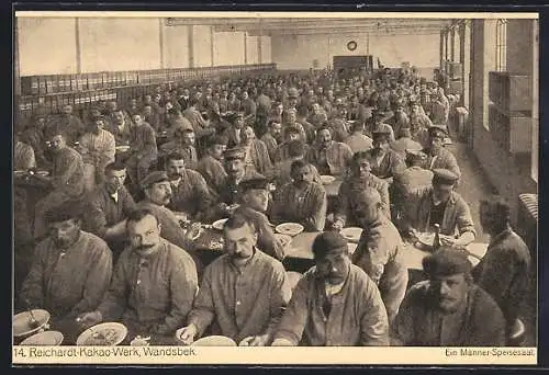 AK Hamburg-Wandsbek, Mittagspause im Männer-Speisesaal von Reicherts Kakao-Werk