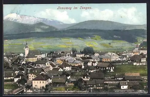 AK Tamsweg im Lungau, Totalansicht mit Bergpanorama aus der Vogelschau