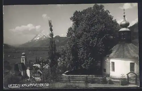 AK Liezen, Kalvarienberg mit Kirche u. Ortsansicht, Bergblick