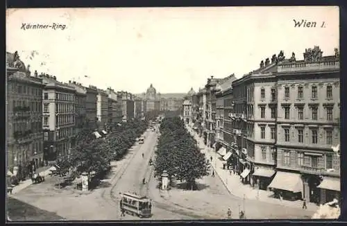 AK Wien, Kärntner-Ring, Strassenpartie mit Strassenbahn aus der Vogelschau