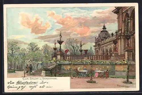 Künstler-AK Wien, Idylle im Stadtpark mit Kursalon