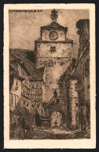 Künstler-AK Rothenburg o. T., Strassenpartie am Tor