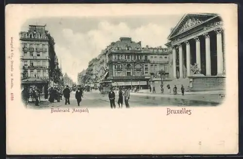 AK Bruxelles, Boulevard Anspach, Strassenbahn