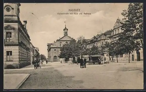 AK Rastatt, Kaiserstrasse mit Post und Rathaus