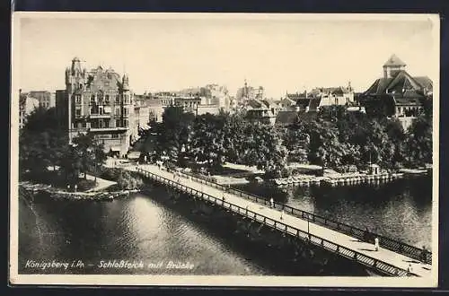 AK Königsberg i. Pr., Schlossteich mit Brücke