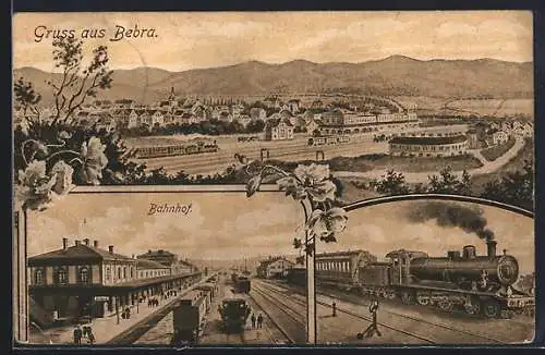 AK Bebra, Ortsansicht mit Eisenbahn, Bahnhof