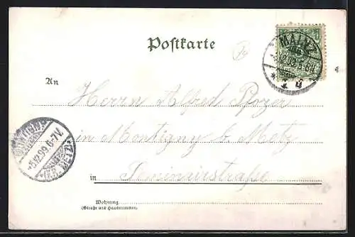 Lithographie Mainz, Grossherzogl. Schloss, Rheindampfer, Dom