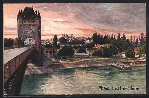 Künstler-AK Worms, Ernst-Ludwig-Brücke