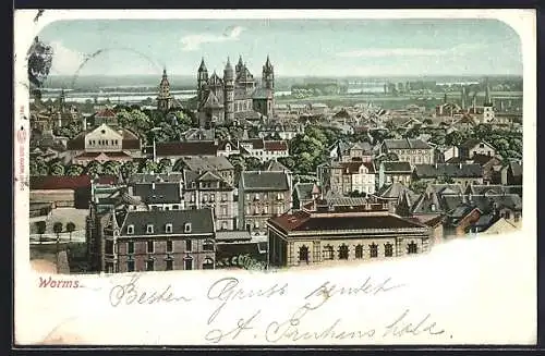 AK Worms, Teilansicht aus der Vogelschau