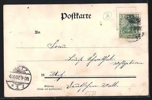 Künstler-AK Bacharach, Rheinansicht mit Dampfer, Burgruine und Wernerkapelle