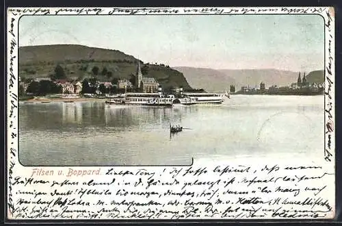 AK Filsen, Ortsansicht mit See und Schiffen