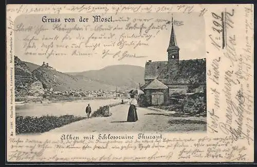 AK Thurandt, Flusspartie mit Blick auf die Schlossruine