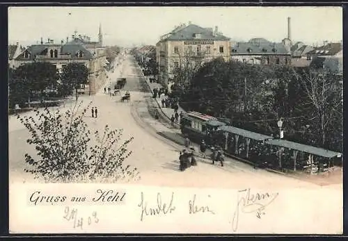 AK Kehl, Strassenpartie mit Strassenbahn