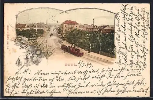 AK Kehl, Strassenansicht mit Strassenbahn