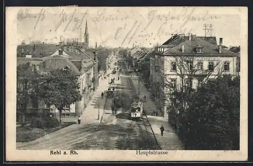 AK Kehl a. Rh., Hauptstrasse mit Strassenbahn