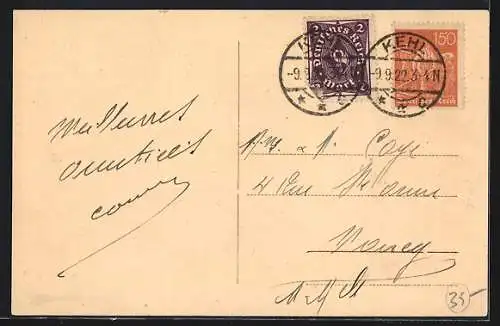 AK Kehl, Ortsansicht mit Strassenbahn