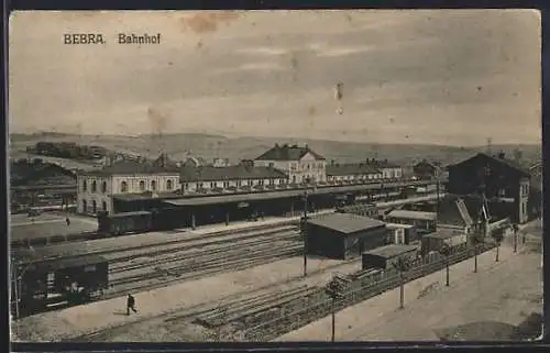 AK Bebra, Blick über den Bahnhof mit Eisenbahn