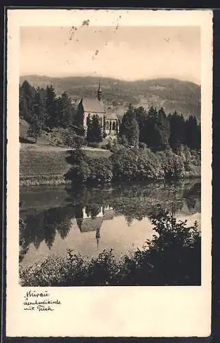 AK Murau, Leonhardikirche mit Teich