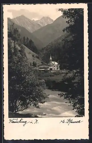 AK Häusling i. T., Kirche, vom Fluss aus gesehen