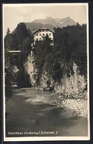 AK Finkenberg /Zillertal, Gasthaus Hochsteg Ansicht vom Fluss