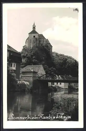 AK Raabs a. d. Thaya, Kirche und Brücke, Ortspartie