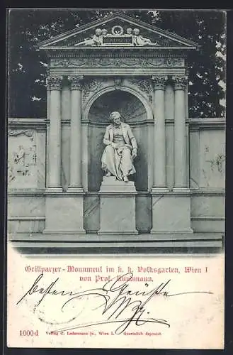 AK Wien, Grillparzer-Monument im Volksgarten