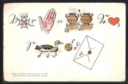 Künstler-AK Rebus Vorderhand nur Scherz, sende bald Brief