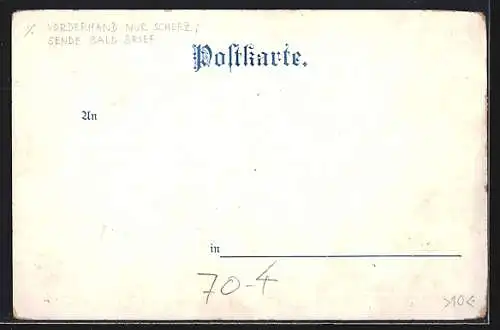 Künstler-AK Rebus Vorderhand nur Scherz, sende bald Brief