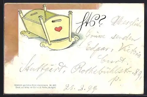 Künstler-AK Rebus Wie geht`s? mit Wiege