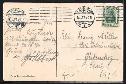 AK Hamburg, XVI. Deutsches Bundesschiessen 1909, Segelschiffhafen und Schütze
