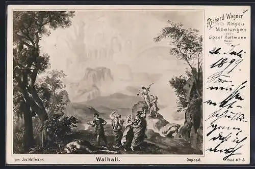 Künstler-AK Bayreuth, Szene aus Ring des Nibelungen von Richard Wagner, Walhall