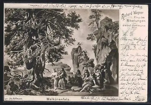 Künstler-AK Bayreuth, Szene aus Ring des Nibelungen von Richard Wagner, Walkürenfels