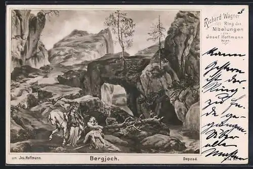 Künstler-AK Bayreuth, Szene aus Ring des Nibelungen von Richard Wagner, Bergjoch