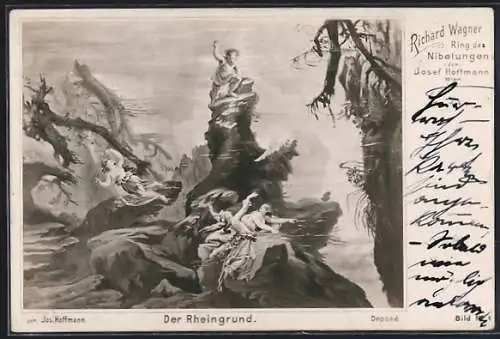 Künstler-AK Bayreuth, Szene aus Ring des Nibelungen von Richard Wagner, Der Rheingrund