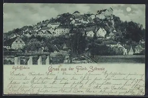 Mondschein-AK Egloffstein /Fränk. Schweiz, Ortsansicht bei Nacht