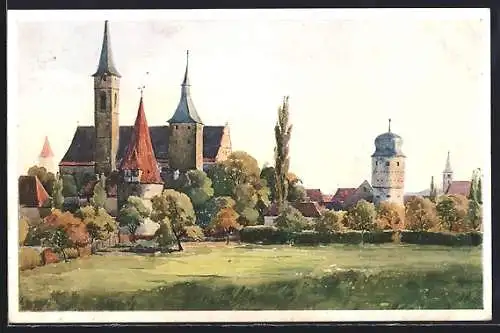 Künstler-AK Iphofen, Blick zum Ort