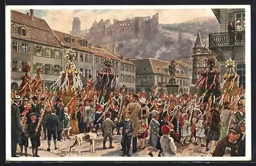 Künstler-AK Heidelberg / Neckar, Heidelberger Sommertagszug