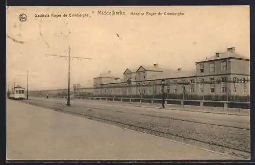 AK Middelkerke, Strassenbahn am Gasthuis Roger de Grimberghe