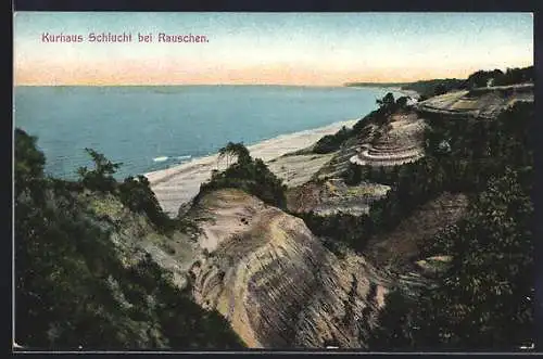 AK Rauschen, Kurhaus-Schlucht, mit Blick von Küste aufs Meer