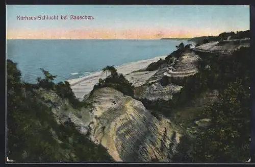 AK Rauschen, Kurhaus-Schlucht, mit Blick von Küste aufs Meer
