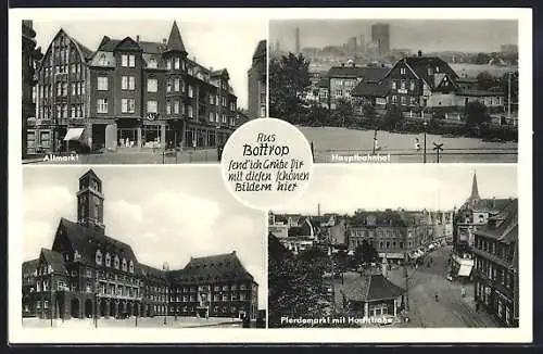 AK Bottrop, Hauptbahnhof, Pferdemarkt mit Hochstrasse, Altmarkt